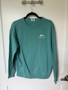 surf style Teal Green Crewneck Sweatshirt with Small Logo